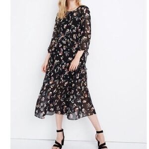 Madewell Sheer Black Floral Midi Dress